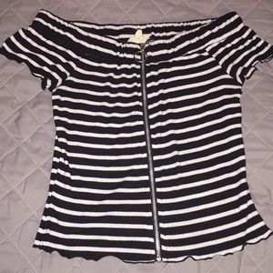 Cute dark blue with white stripes top